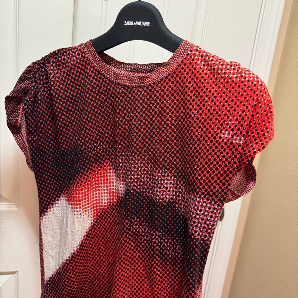 Zadig & Voltaire Red and Black Short Sleeve Top